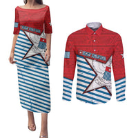 West Papua Morning Star Couples Matching Puletasi and Long Sleeve Button Shirt One People One Soul DT05 Red - Polynesian Pride