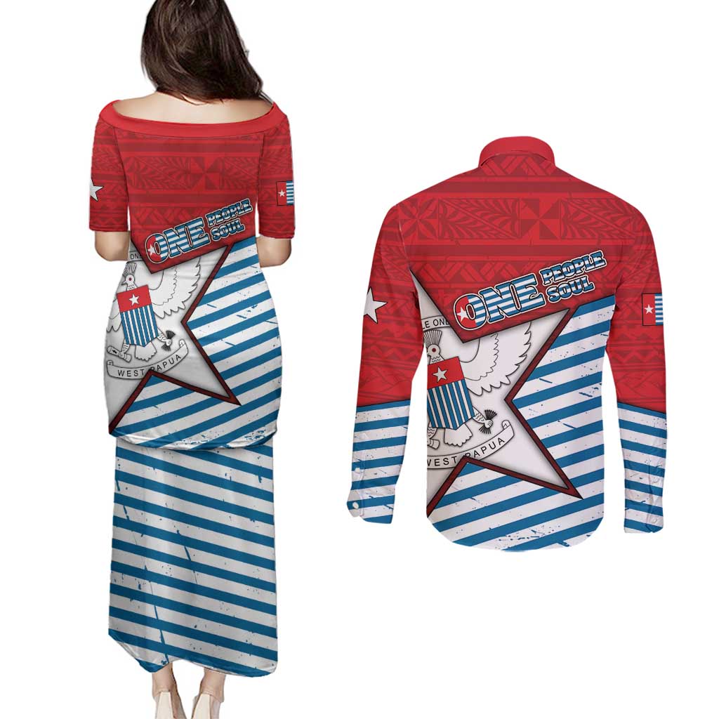 West Papua Morning Star Couples Matching Puletasi and Long Sleeve Button Shirt One People One Soul DT05 - Polynesian Pride