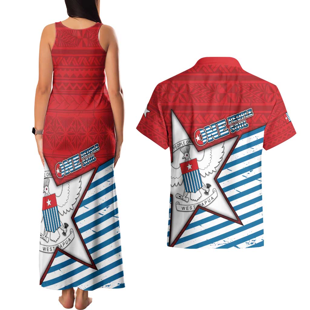 West Papua Morning Star Couples Matching Tank Maxi Dress and Hawaiian Shirt One People One Soul - Polynesian Pride