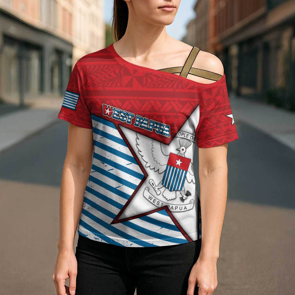 West Papua Morning Star Cross Shoulder Shirt One People One Soul DT05 - Polynesian Pride