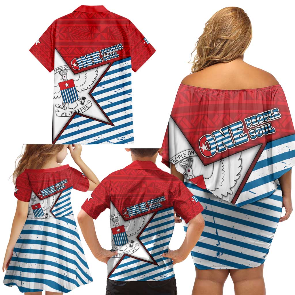 West Papua Morning Star Family Matching Off Shoulder Short Dress and Hawaiian Shirt One People One Soul - Polynesian Pride