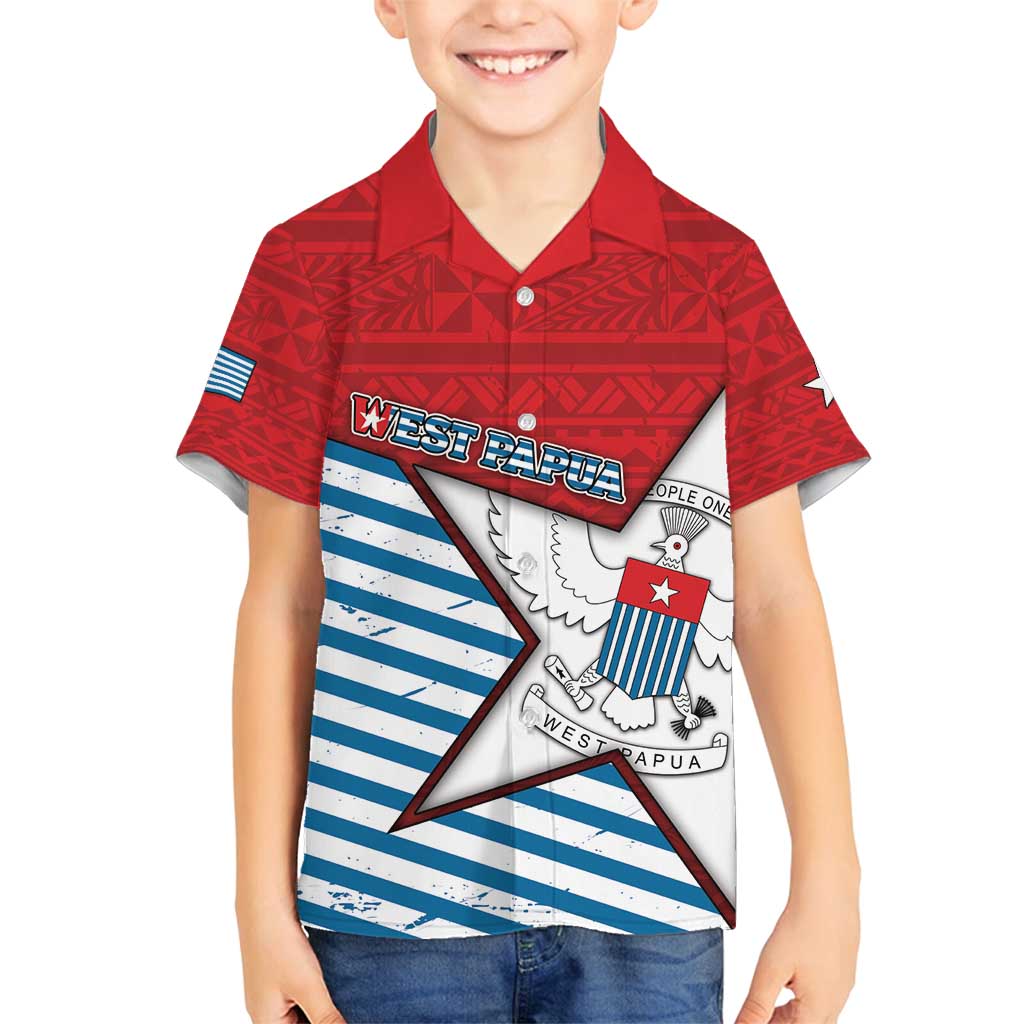 West Papua Morning Star Family Matching Off Shoulder Short Dress and Hawaiian Shirt One People One Soul - Polynesian Pride