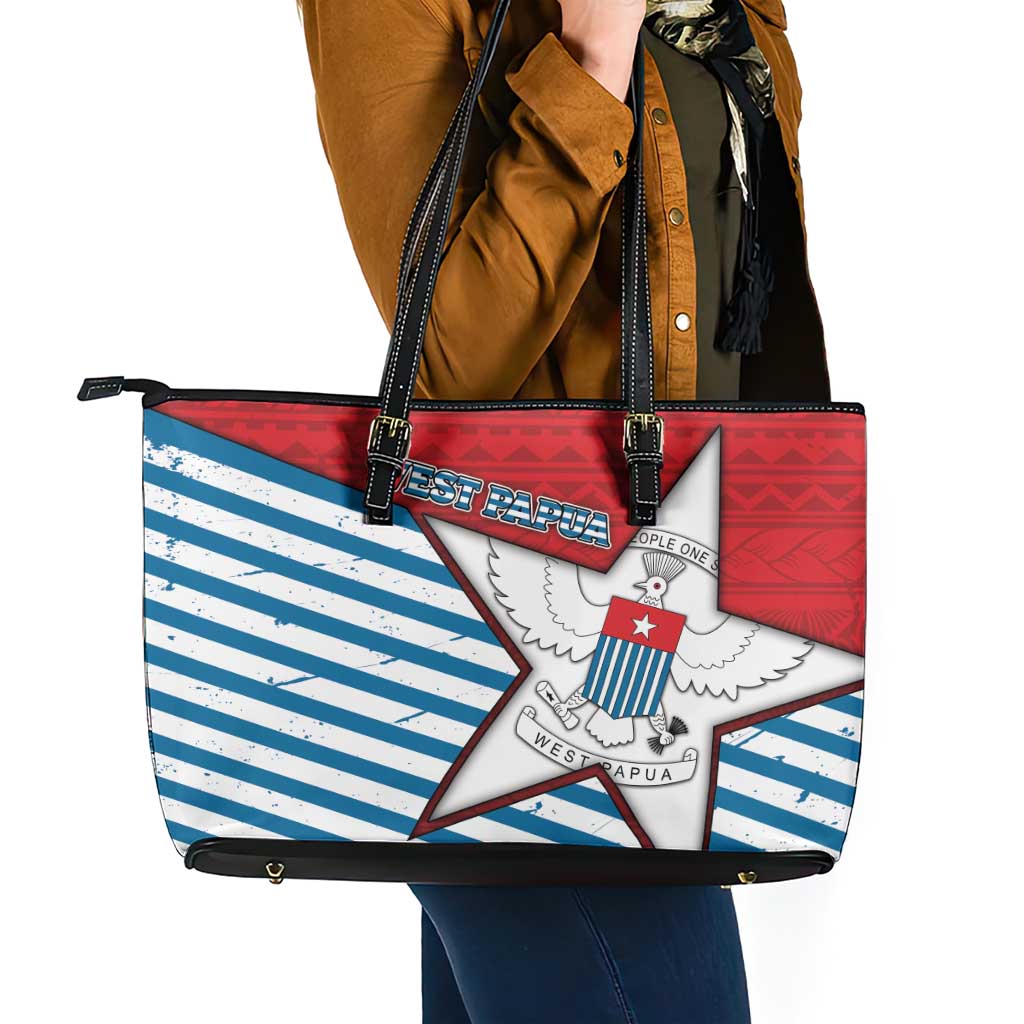 West Papua Morning Star Leather Tote Bag One People One Soul - Polynesian Pride