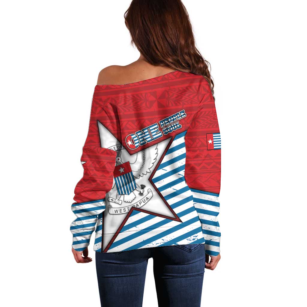 West Papua Morning Star Off Shoulder Sweater One People One Soul - Polynesian Pride