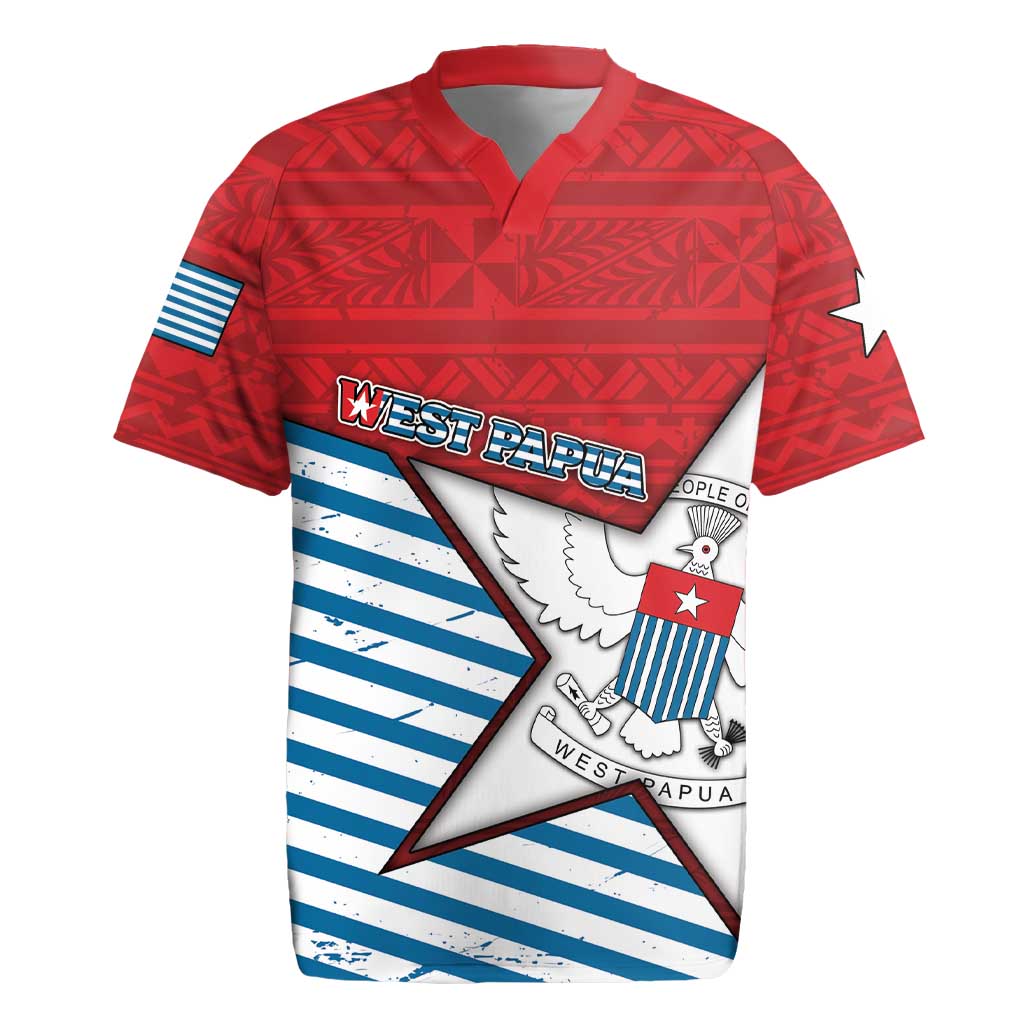 West Papua Morning Star Rugby Jersey One People One Soul DT05 Red - Polynesian Pride