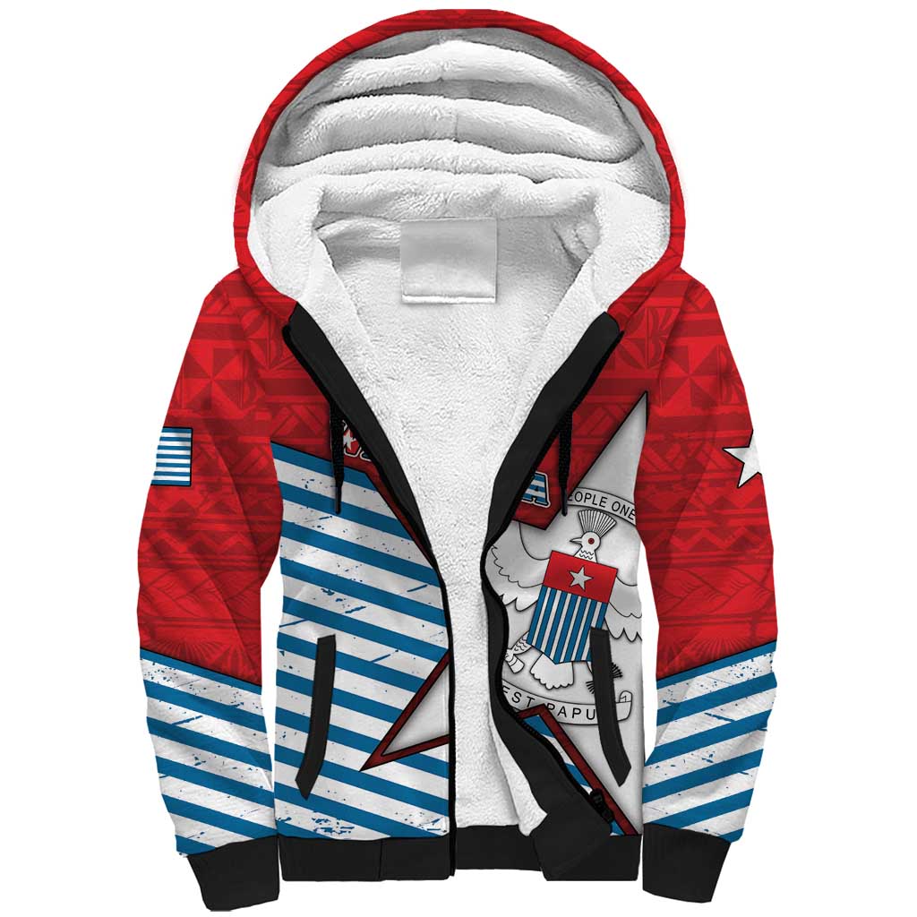 West Papua Morning Star Sherpa Hoodie One People One Soul DT05 Unisex Red - Polynesian Pride