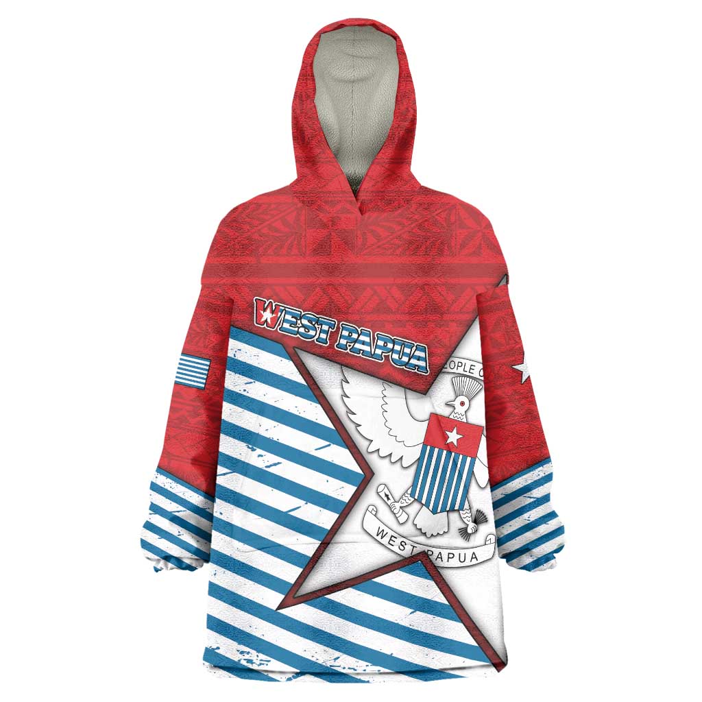 West Papua Morning Star Wearable Blanket Hoodie One People One Soul DT05 One Size Red - Polynesian Pride