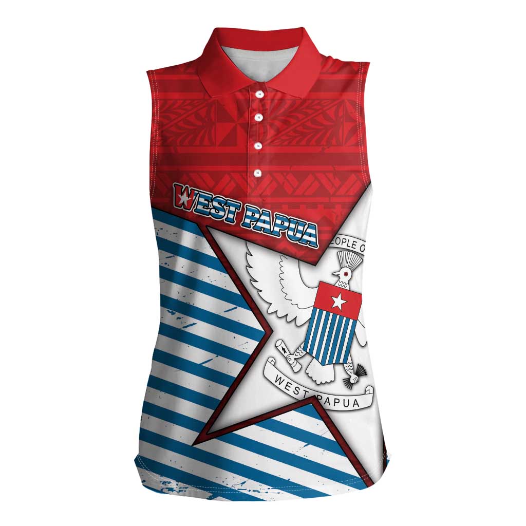 West Papua Morning Star Women Sleeveless Polo Shirt One People One Soul DT05 Female Red - Polynesian Pride