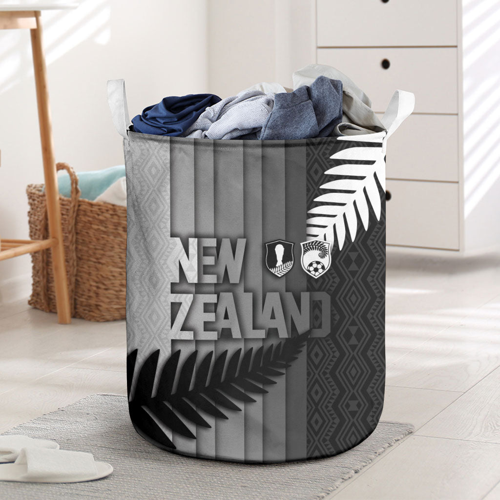 New Zealand Football Laundry Basket Silver Fern Maori Pattern Monochrome DT05 White - Polynesian Pride