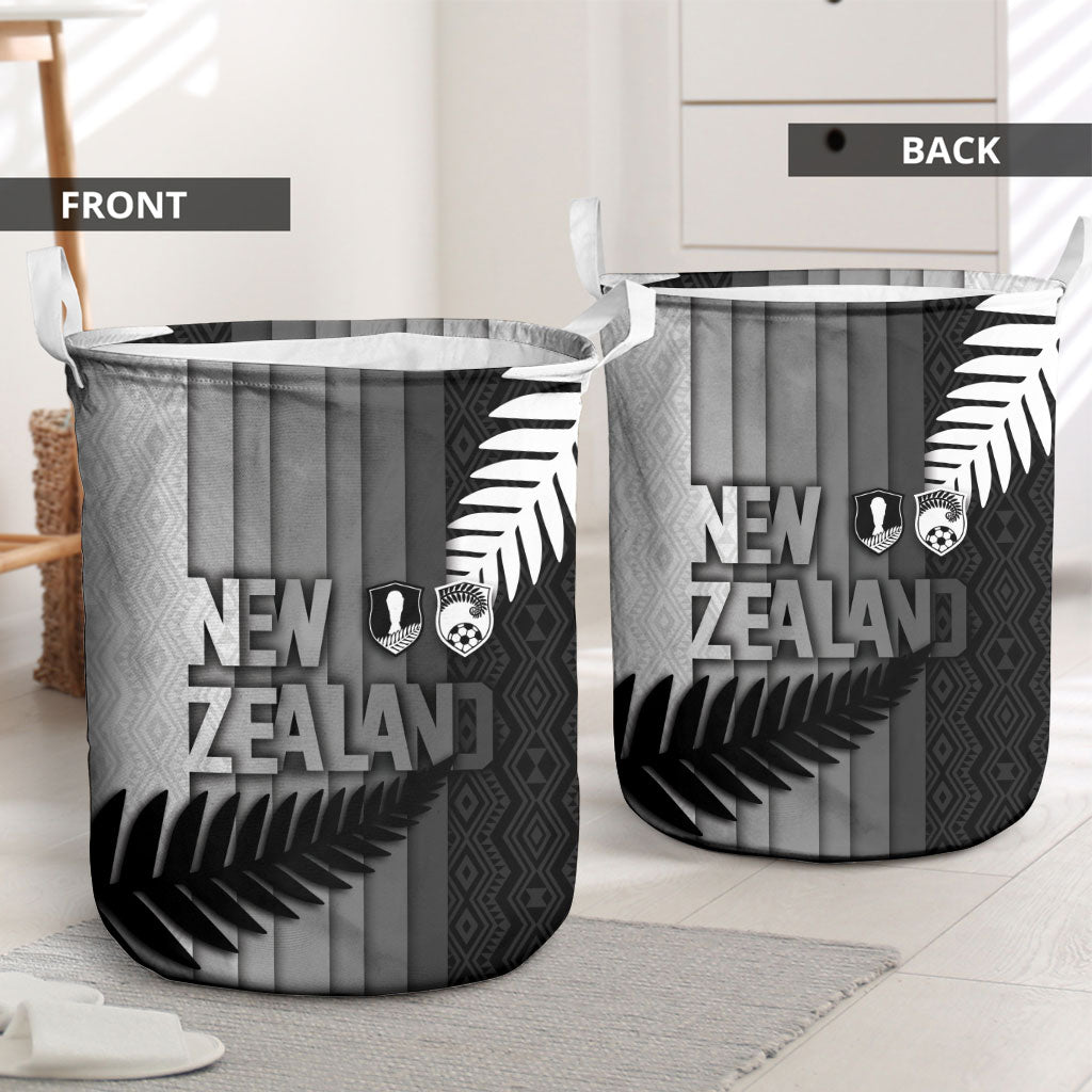 New Zealand Football Laundry Basket Silver Fern Maori Pattern Monochrome DT05 - Polynesian Pride