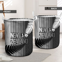New Zealand Football Laundry Basket Silver Fern Maori Pattern Monochrome DT05 - Polynesian Pride