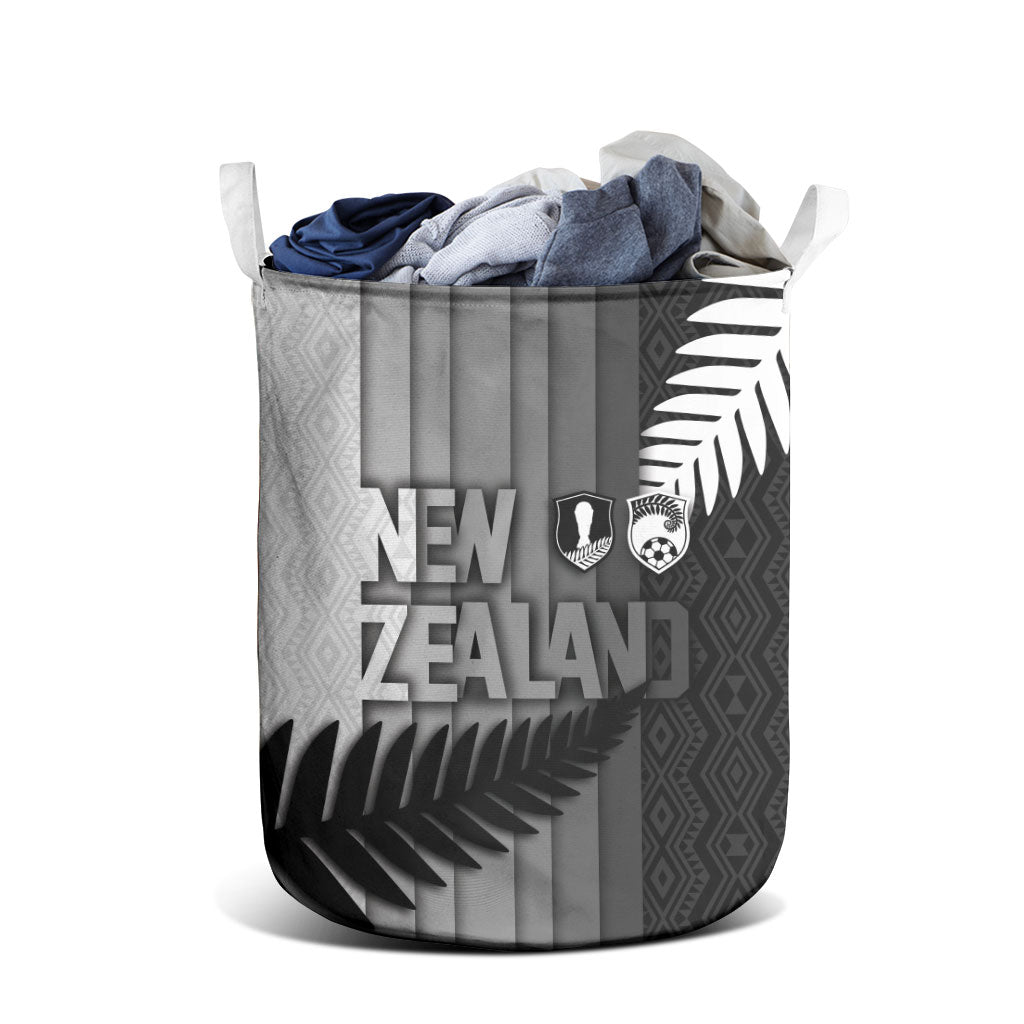 New Zealand Football Laundry Basket Silver Fern Maori Pattern Monochrome DT05 - Polynesian Pride