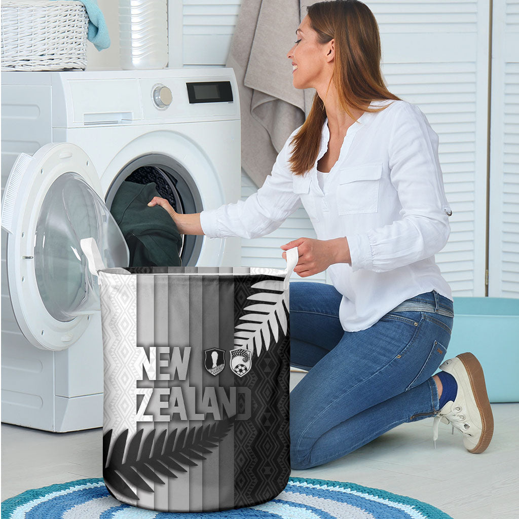 New Zealand Football Laundry Basket Silver Fern Maori Pattern Monochrome DT05 - Polynesian Pride