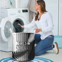New Zealand Football Laundry Basket Silver Fern Maori Pattern Monochrome DT05 - Polynesian Pride