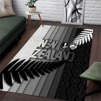 New Zealand Football Area Rug Silver Fern Maori Pattern Monochrome
