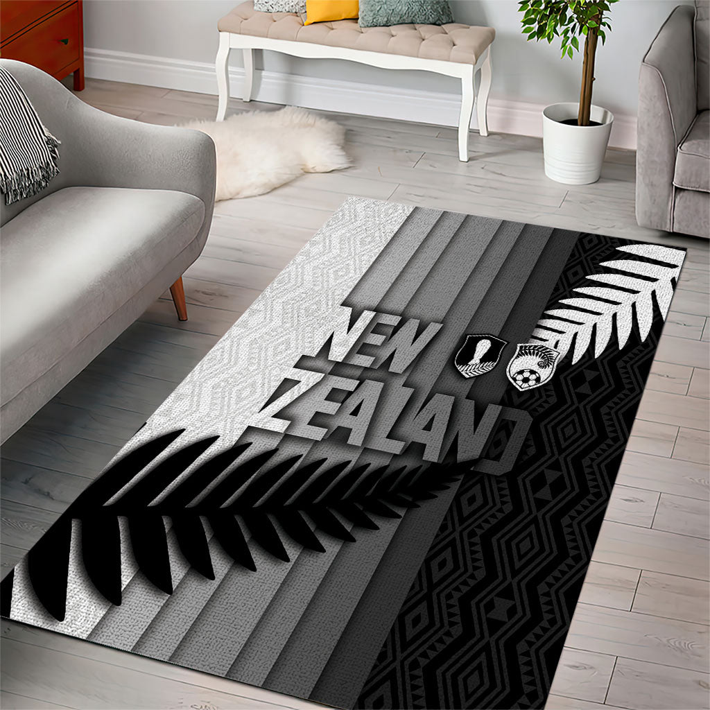 New Zealand Football Area Rug Silver Fern Maori Pattern Monochrome