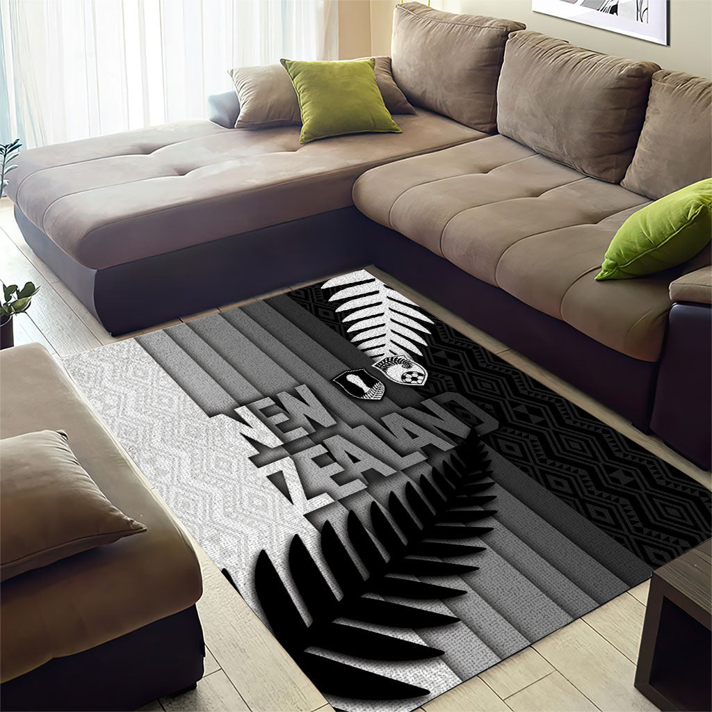 New Zealand Football Area Rug Silver Fern Maori Pattern Monochrome