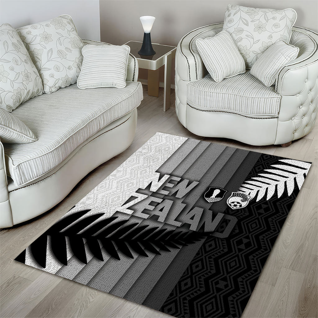 New Zealand Football Area Rug Silver Fern Maori Pattern Monochrome