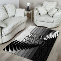 New Zealand Football Area Rug Silver Fern Maori Pattern Monochrome