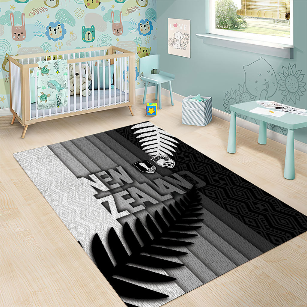 New Zealand Football Area Rug Silver Fern Maori Pattern Monochrome