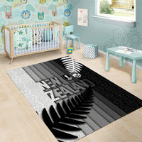 New Zealand Football Area Rug Silver Fern Maori Pattern Monochrome