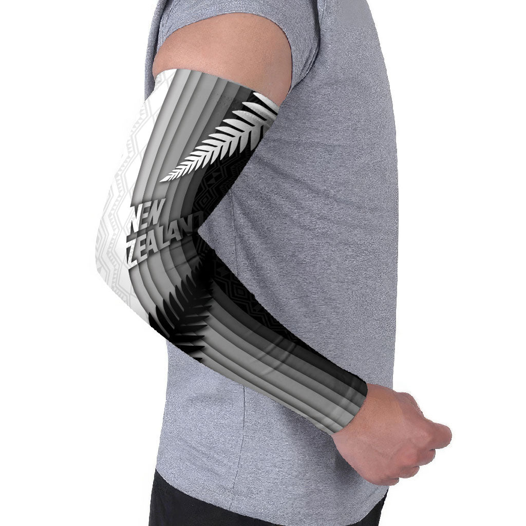 Custom New Zealand Football Arm Sleeves Silver Fern Maori Pattern Monochrome DT05 - Polynesian Pride