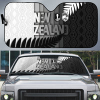 New Zealand Football Auto Sun Shade Silver Fern Maori Pattern Monochrome DT05 White - Polynesian Pride