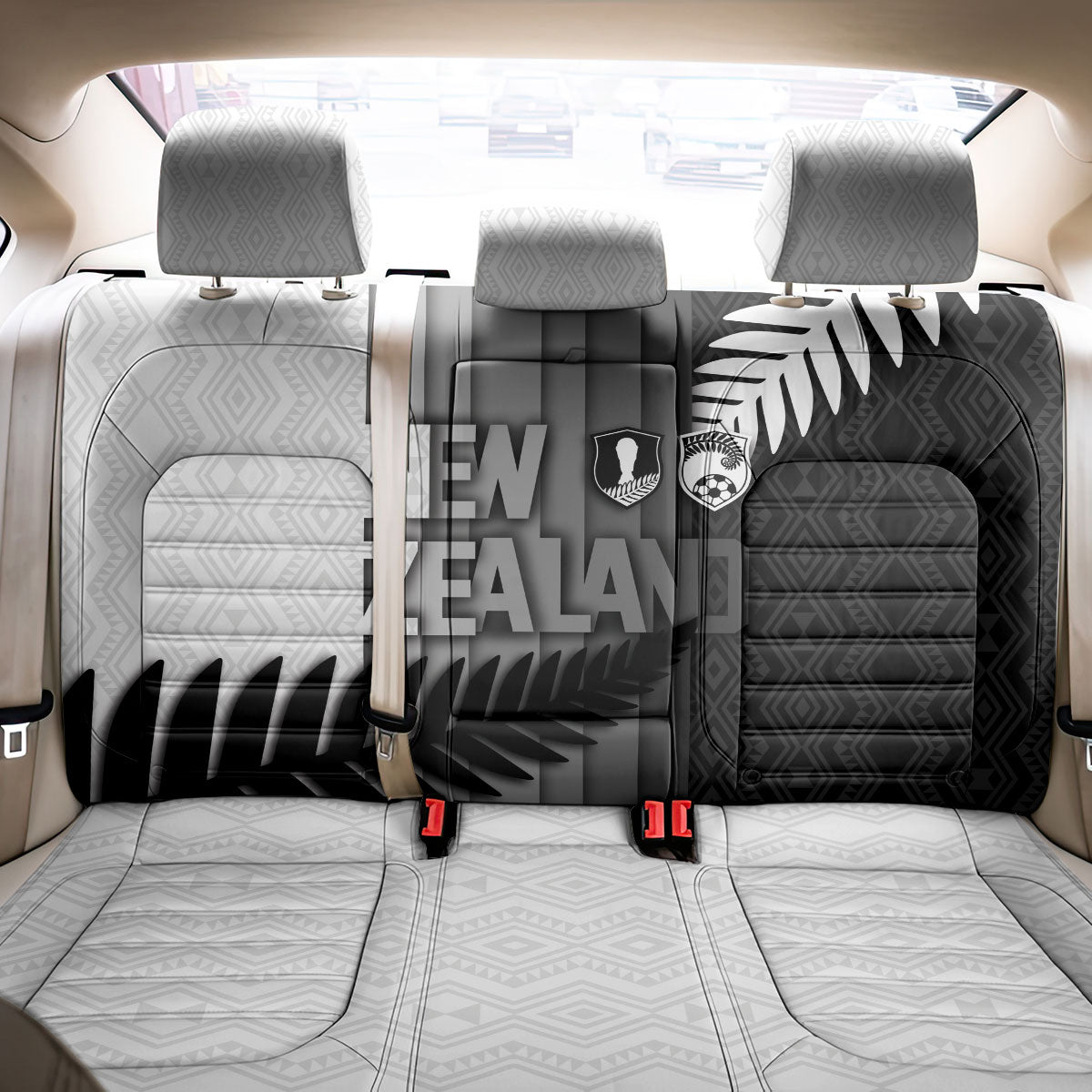 New Zealand Football Back Car Seat Cover Silver Fern Maori Pattern Monochrome DT05 - Polynesian Pride
