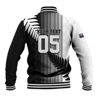 Custom New Zealand Football Baseball Jacket Silver Fern Maori Pattern Monochrome DT05 - Polynesian Pride