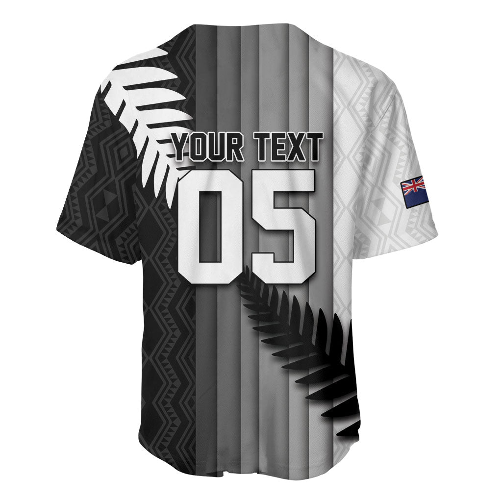 Custom New Zealand Football Baseball Jersey Silver Fern Maori Pattern Monochrome DT05 - Polynesian Pride