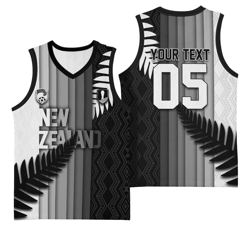 Custom New Zealand Football Basketball Jersey Silver Fern Maori Pattern Monochrome DT05 - Polynesian Pride