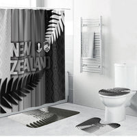 New Zealand Football Bathroom Set Silver Fern Maori Pattern Monochrome DT05 Bathroom Set (4 pcs) White - Polynesian Pride