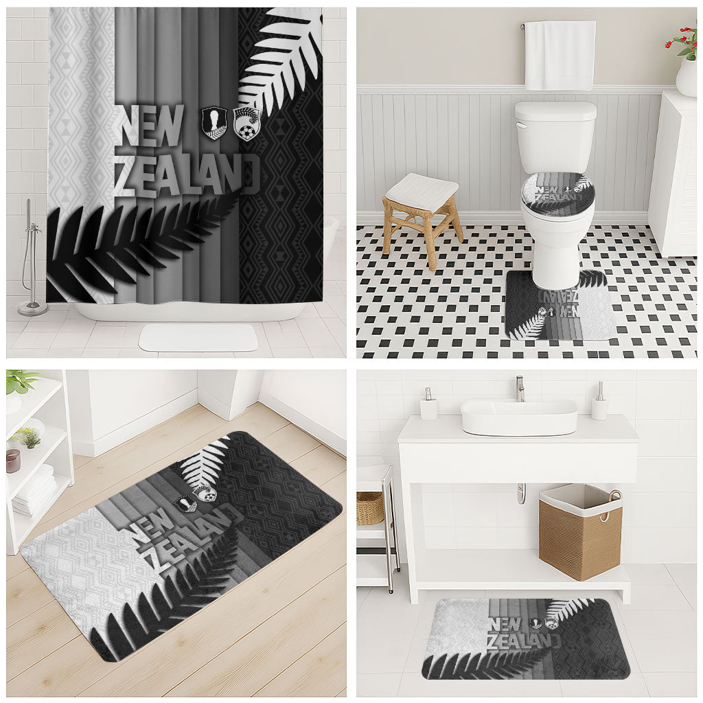 New Zealand Football Bathroom Set Silver Fern Maori Pattern Monochrome DT05 - Polynesian Pride