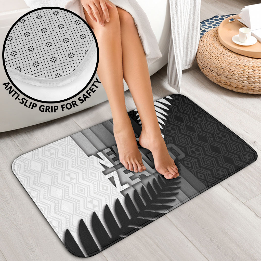 New Zealand Football Bathroom Set Silver Fern Maori Pattern Monochrome DT05 - Polynesian Pride