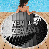 New Zealand Football Beach Blanket Silver Fern Maori Pattern Monochrome DT05 - Polynesian Pride