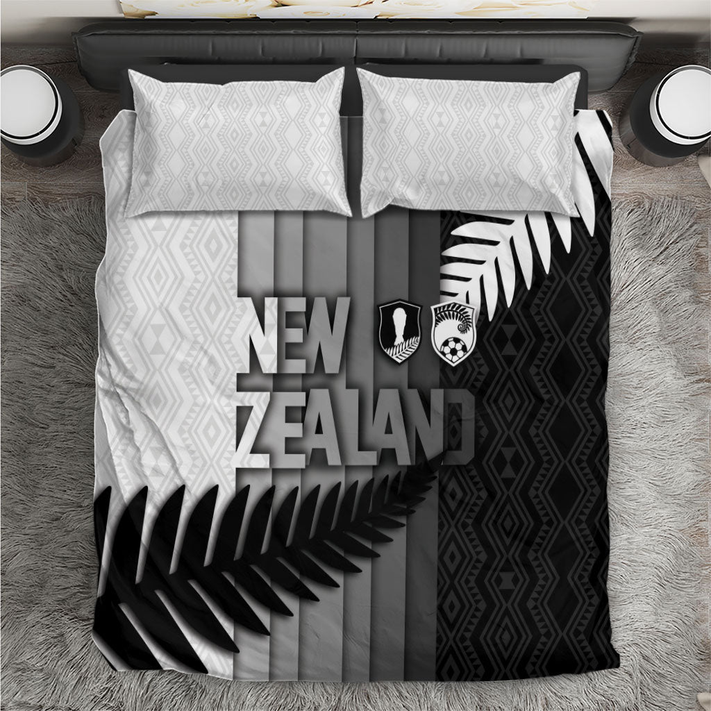 New Zealand Football Bedding Set Silver Fern Maori Pattern Monochrome
