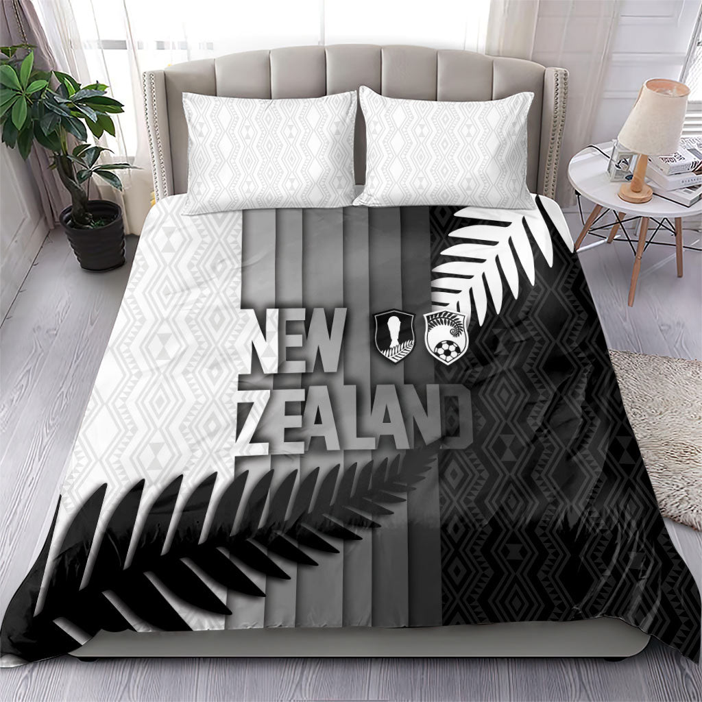 New Zealand Football Bedding Set Silver Fern Maori Pattern Monochrome DT05 - Polynesian Pride