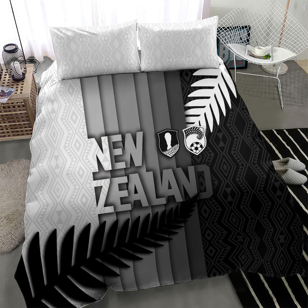 New Zealand Football Bedding Set Silver Fern Maori Pattern Monochrome DT05 - Polynesian Pride