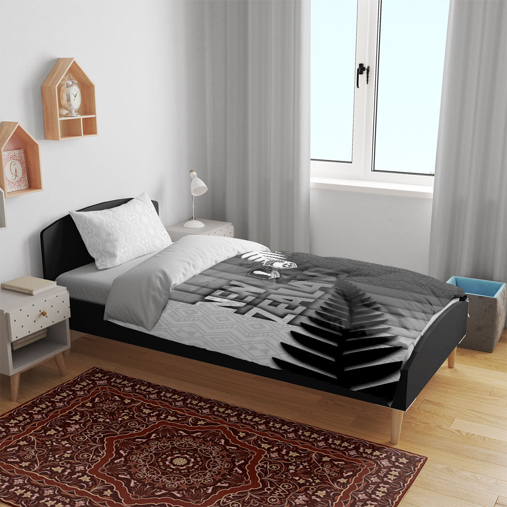New Zealand Football Bedding Set Silver Fern Maori Pattern Monochrome DT05 - Polynesian Pride