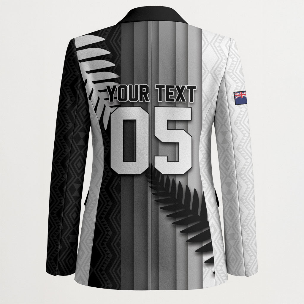 Custom New Zealand Football Blazer Silver Fern Maori Pattern Monochrome DT05 - Polynesian Pride