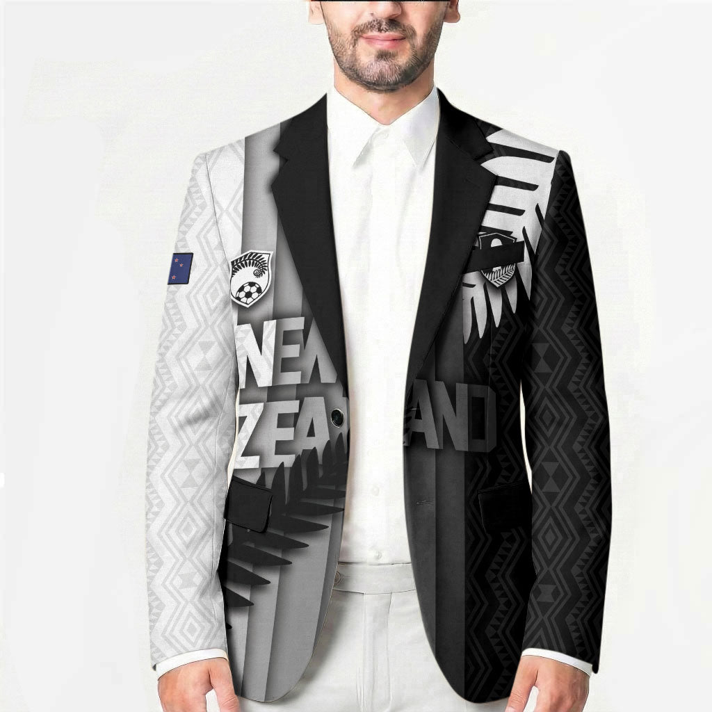 Custom New Zealand Football Blazer Silver Fern Maori Pattern Monochrome DT05 - Polynesian Pride