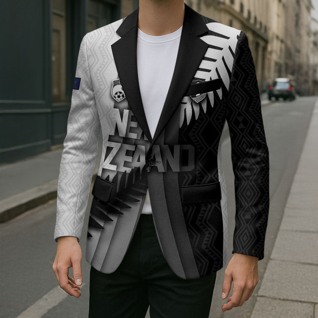 Custom New Zealand Football Blazer Silver Fern Maori Pattern Monochrome DT05 - Polynesian Pride
