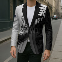 Custom New Zealand Football Blazer Silver Fern Maori Pattern Monochrome DT05 - Polynesian Pride