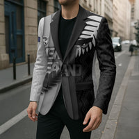 Custom New Zealand Football Blazer Silver Fern Maori Pattern Monochrome DT05 - Polynesian Pride