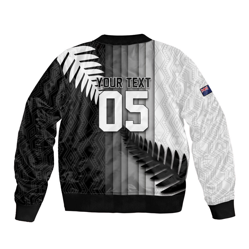 Custom New Zealand Football Bomber Jacket Silver Fern Maori Pattern Monochrome DT05 - Polynesian Pride