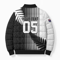 Custom New Zealand Football Bomber Puffer Jacket Silver Fern Maori Pattern Monochrome DT05 - Polynesian Pride
