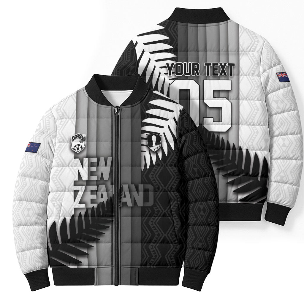 Custom New Zealand Football Bomber Puffer Jacket Silver Fern Maori Pattern Monochrome DT05 - Polynesian Pride