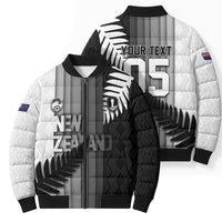 Custom New Zealand Football Bomber Puffer Jacket Silver Fern Maori Pattern Monochrome DT05 - Polynesian Pride