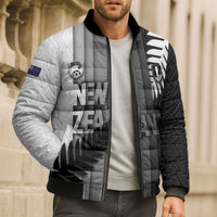 Custom New Zealand Football Bomber Puffer Jacket Silver Fern Maori Pattern Monochrome DT05 - Polynesian Pride