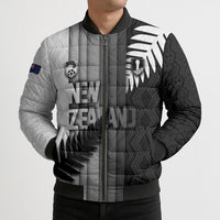 Custom New Zealand Football Bomber Puffer Jacket Silver Fern Maori Pattern Monochrome DT05 - Polynesian Pride